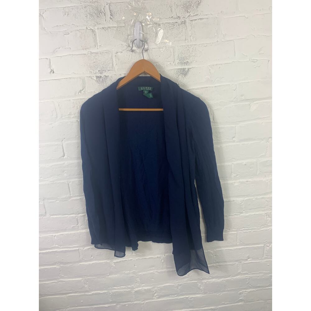 Lauren Ralph Lauren Women's Open Front Cardigan Long Sleeve Navy Blue Size XS